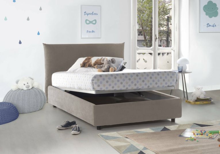 Letto piazza e mezza Arpaise, con materasso Cm 120x190 incluso, Tortora