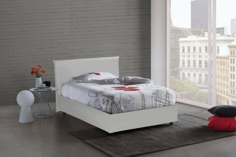 Letto piazza e mezza Artemisia, Letto contenitore con rivestimento in ecopelle, 100% Made in Italy, Apertura frontale, adatto per materasso Cm 120x190, Bianco