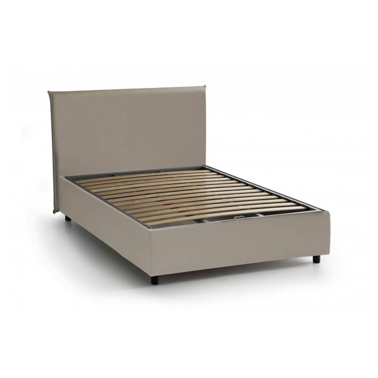 Letto piazza e mezza Artemisia, Letto contenitore con rivestimento in ecopelle, 100% Made in Italy, Apertura frontale, adatto per materasso Cm 120x190, Tortora