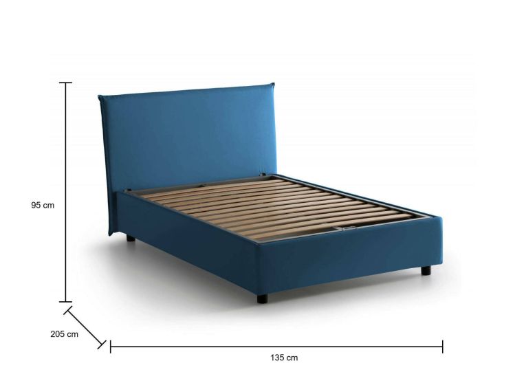 Letto piazza e mezza Ashasa, Letto contenitore con rivestimento in tessuto, 100% Made in Italy, Apertura frontale, adatto per materasso Cm 120x190, Blu