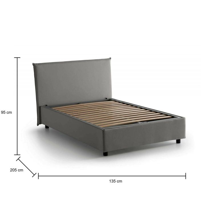 Letto piazza e mezza Ashasa, Letto contenitore con rivestimento in tessuto, 100% Made in Italy, Apertura frontale, adatto per materasso Cm 120x190, Grigio