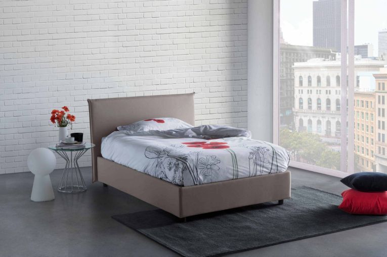 Letto piazza e mezza Ashasa, Letto contenitore con rivestimento in tessuto, 100% Made in Italy, Apertura frontale, adatto per materasso Cm 120x190, Tortora