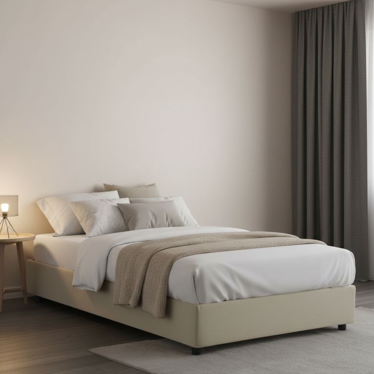 Letto piazza e mezza Asid, adatto per materasso Cm 120x190, Beige