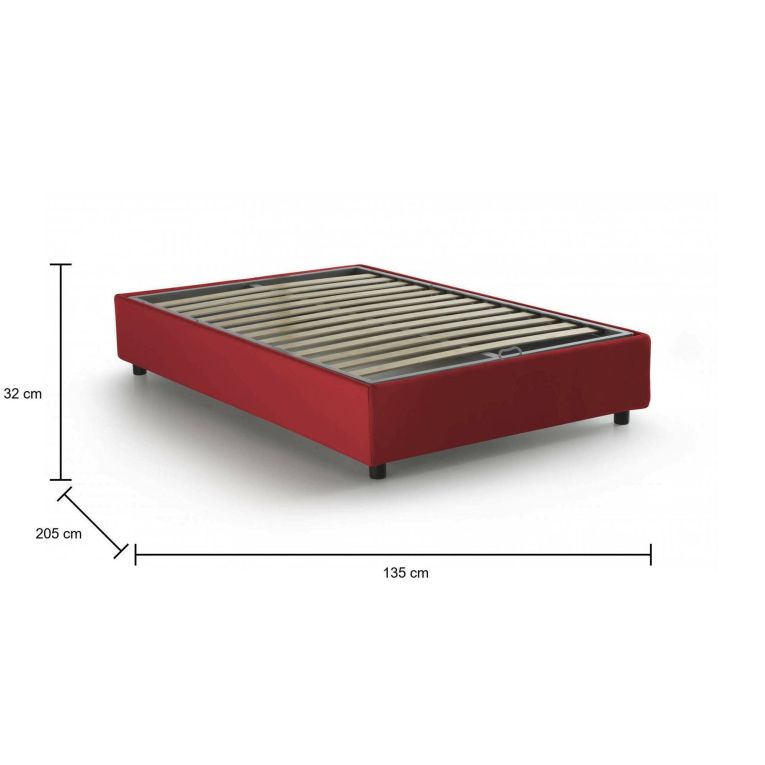 Letto piazza e mezza Asid, adatto per materasso Cm 120x190, Rosso