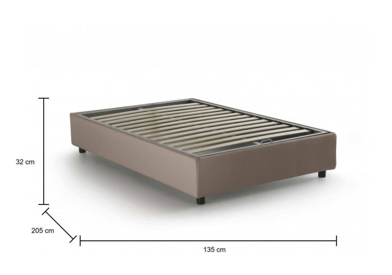 Letto piazza e mezza Asid, adatto per materasso Cm 120x190, Tortora