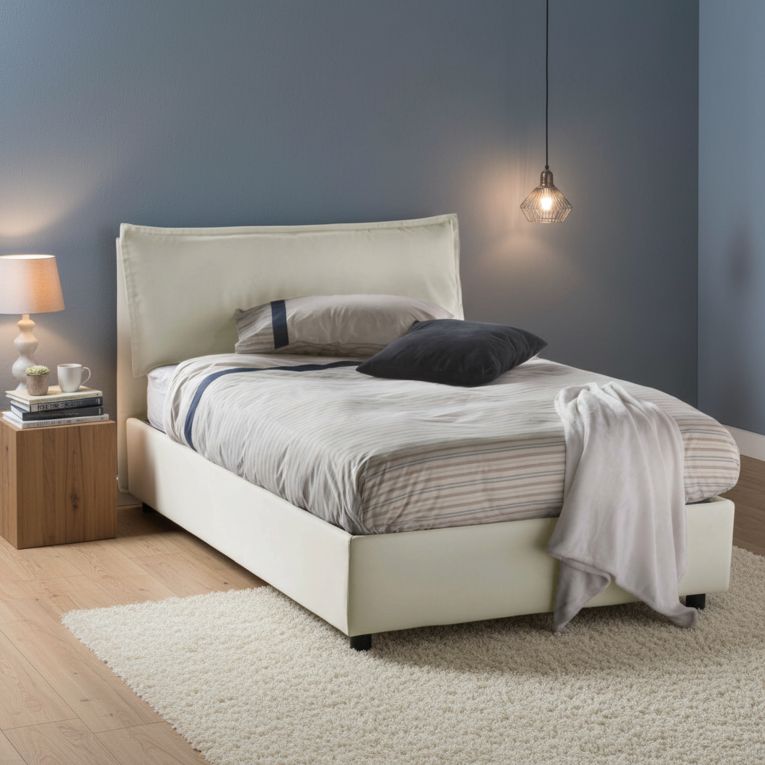 Letto piazza e mezza Asso, adatto per materasso Cm 120x190, Beige