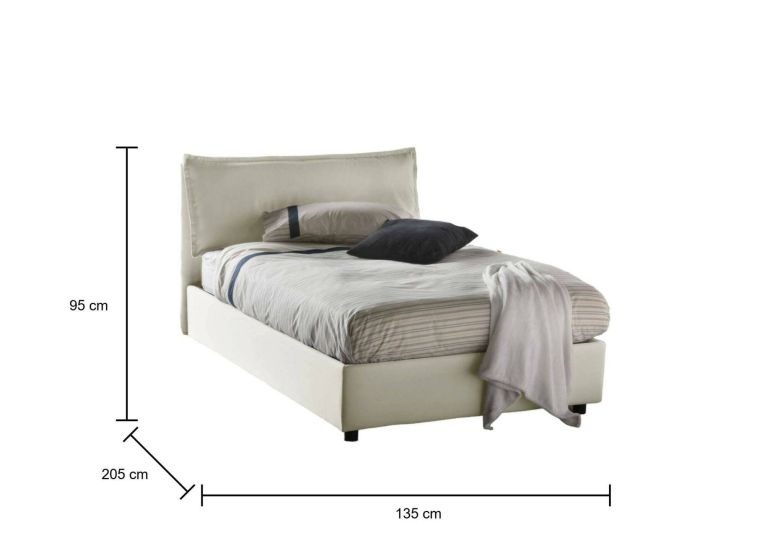 Letto piazza e mezza Asso, adatto per materasso Cm 120x190, Beige