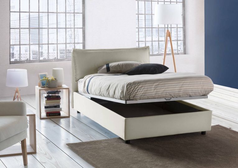 Letto piazza e mezza Asso, adatto per materasso Cm 120x190, Beige