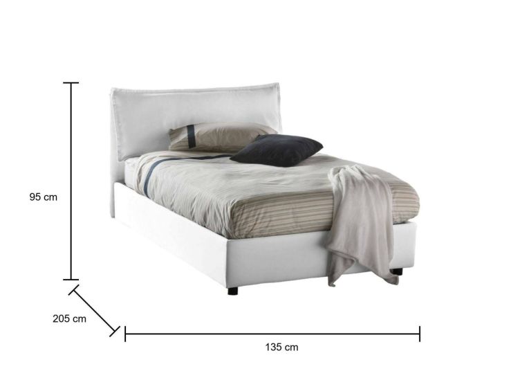 Letto piazza e mezza Asso, adatto per materasso Cm 120x190, Bianco