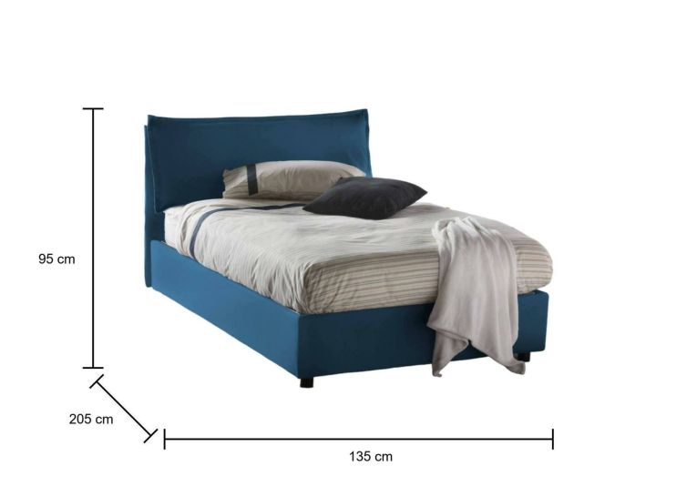 Letto piazza e mezza Asso, adatto per materasso Cm 120x190, Blu