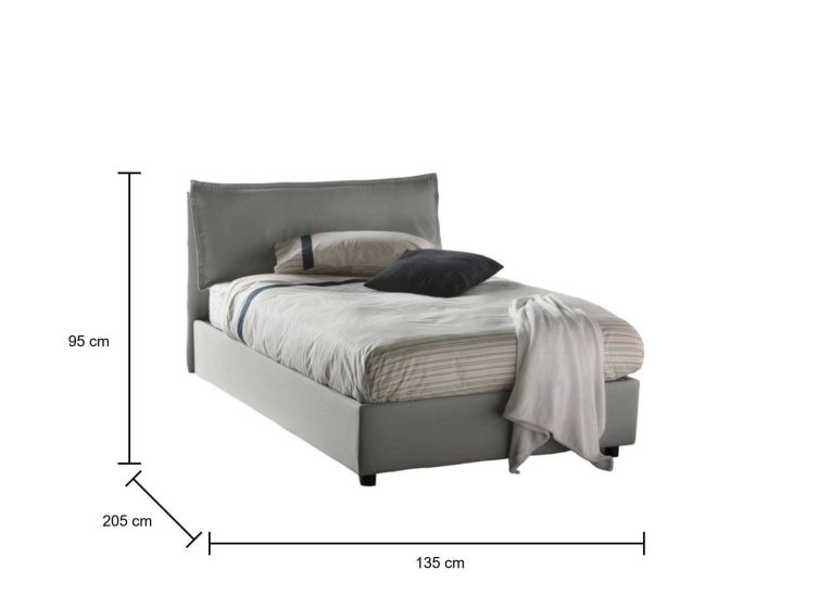 Letto piazza e mezza Asso, adatto per materasso Cm 120x190, Grigio