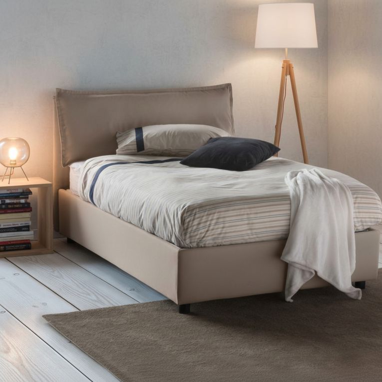 Letto piazza e mezza Asso, adatto per materasso Cm 120x190, Tortora