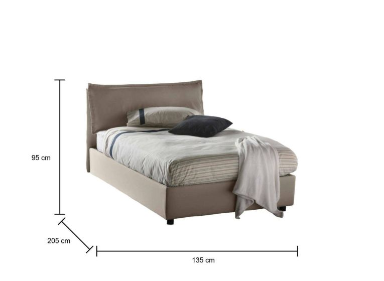 Letto piazza e mezza Asso, adatto per materasso Cm 120x190, Tortora