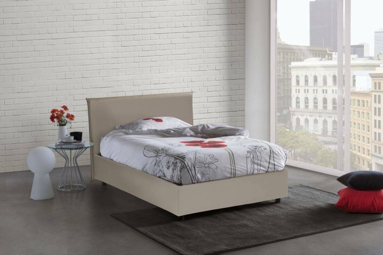Letto piazza e mezza Assunta, Letto contenitore con rivestimento in ecopelle, 100% Made in Italy, Apertura frontale, con materasso Cm 120x200 incluso, Tortora