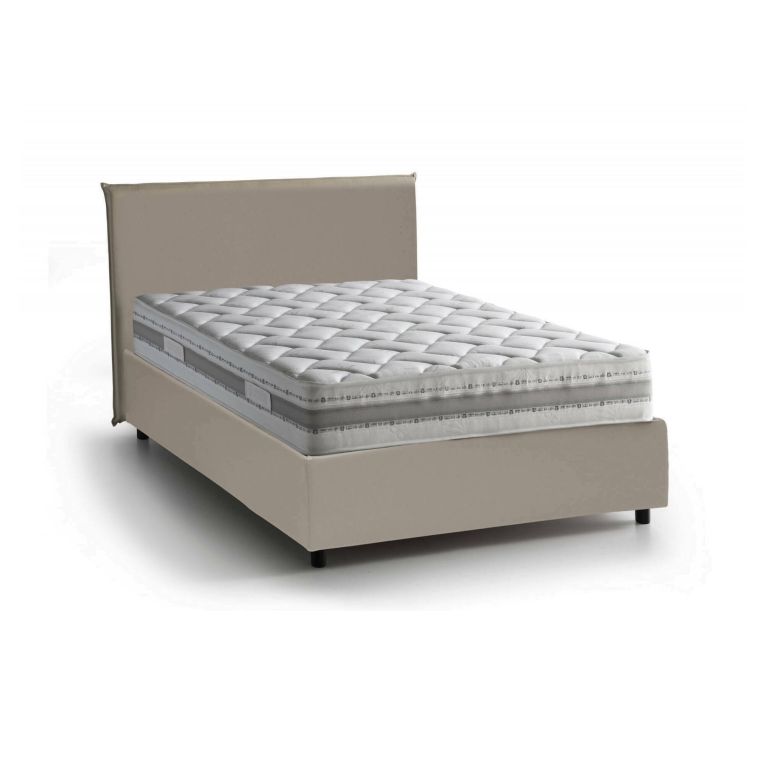 Letto piazza e mezza Assunta, Letto contenitore con rivestimento in ecopelle, 100% Made in Italy, Apertura frontale, con materasso Cm 120x200 incluso, Tortora