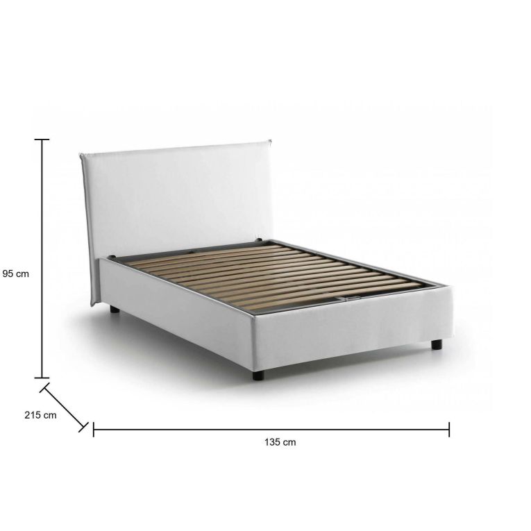 Letto piazza e mezza Astrid, Letto contenitore con rivestimento in tessuto, 100% Made in Italy, Apertura frontale, adatto per materasso Cm 120x200, Bianco