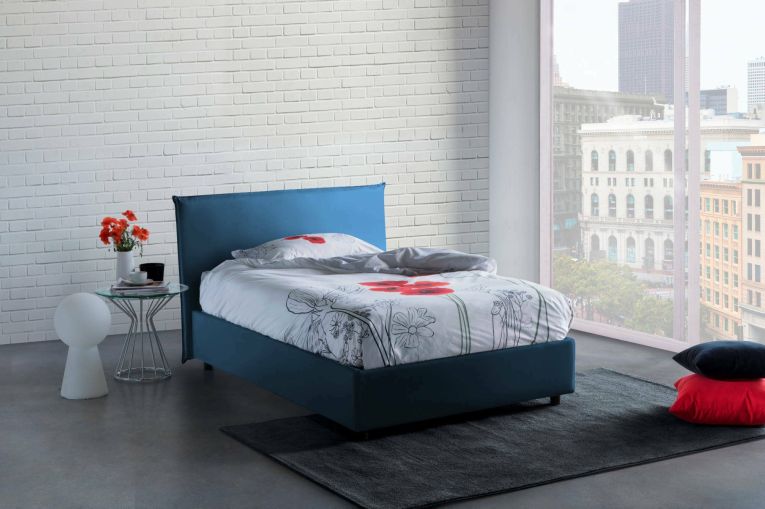 Letto piazza e mezza Astrid, Letto contenitore con rivestimento in tessuto, 100% Made in Italy, Apertura frontale, adatto per materasso Cm 120x200, Blu