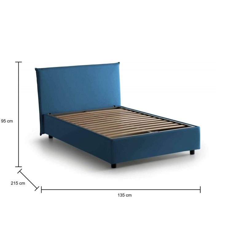 Letto piazza e mezza Astrid, Letto contenitore con rivestimento in tessuto, 100% Made in Italy, Apertura frontale, adatto per materasso Cm 120x200, Blu