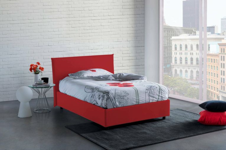 Letto piazza e mezza Astrid, Letto contenitore con rivestimento in tessuto, 100% Made in Italy, Apertura frontale, adatto per materasso Cm 120x200, Rosso