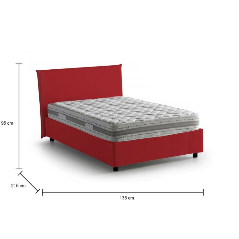 Letto piazza e mezza Astrid, Letto contenitore con rivestimento in tessuto, 100% Made in Italy, Apertura frontale, adatto per materasso Cm 120x200, Rosso