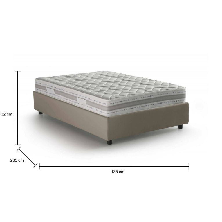 Letto piazza e mezza Atar, con materasso Cm 120x190 incluso, Tortora