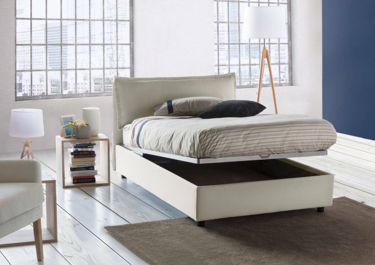 Letto piazza e mezza Attinia, con materasso Cm 120x190 incluso, Beige
