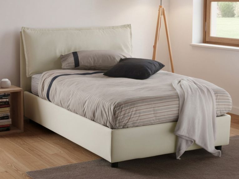 Letto piazza e mezza Attinia, con materasso Cm 120x190 incluso, Beige