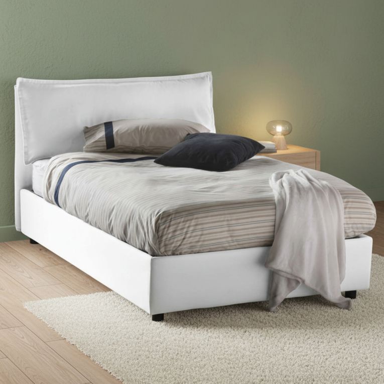 Letto piazza e mezza Attinia, con materasso Cm 120x190 incluso, Bianco