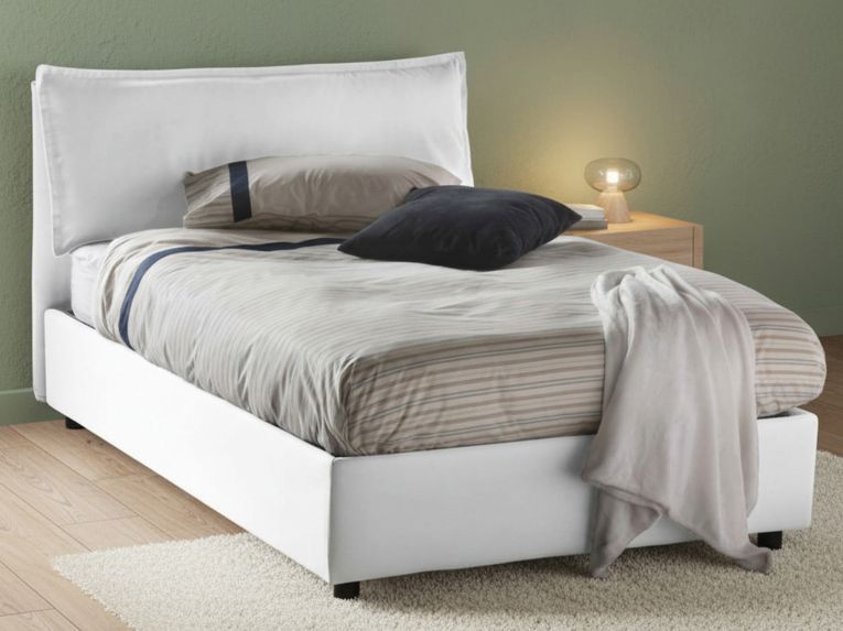 Letto piazza e mezza Attinia, con materasso Cm 120x190 incluso, Bianco
