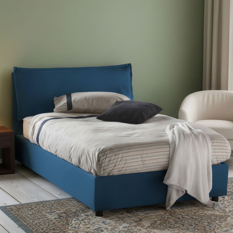 Letto piazza e mezza Attinia, con materasso Cm 120x190 incluso, Blu