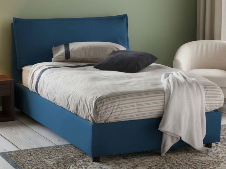 Letto piazza e mezza Attinia, con materasso Cm 120x190 incluso, Blu