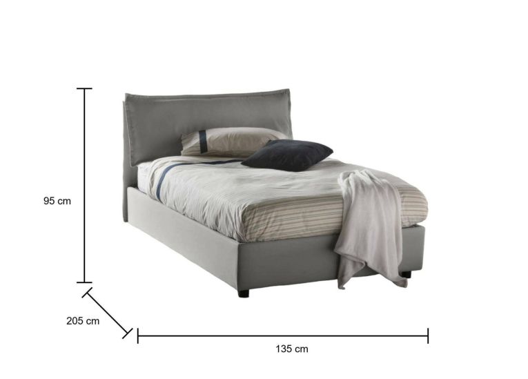Letto piazza e mezza Attinia, con materasso Cm 120x190 incluso, Grigio
