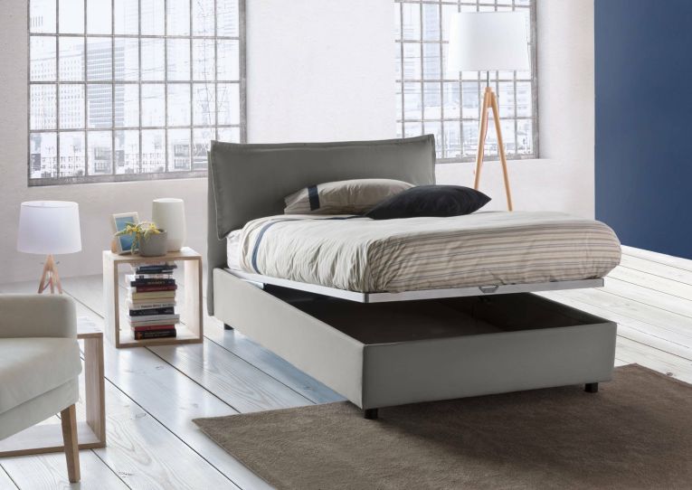 Letto piazza e mezza Attinia, con materasso Cm 120x190 incluso, Grigio