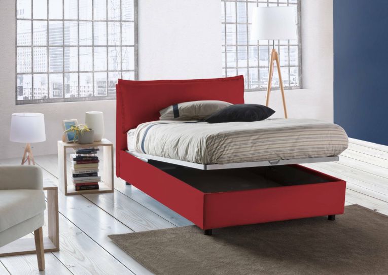 Letto piazza e mezza Attinia, con materasso Cm 120x190 incluso, Rosso