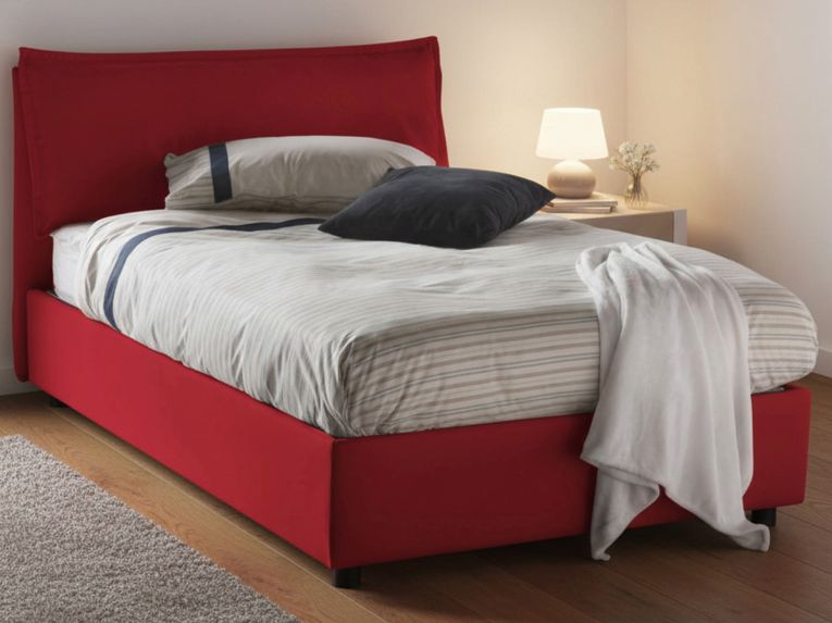 Letto piazza e mezza Attinia, con materasso Cm 120x190 incluso, Rosso
