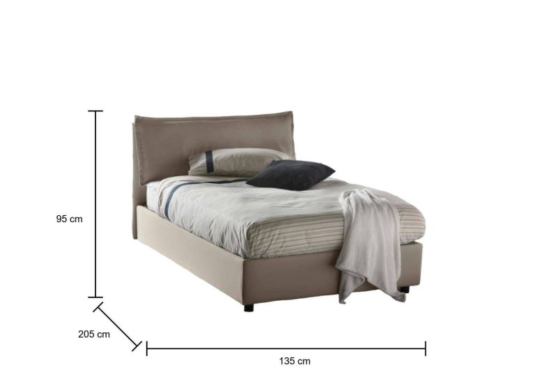 Letto piazza e mezza Attinia, con materasso Cm 120x190 incluso, Tortora