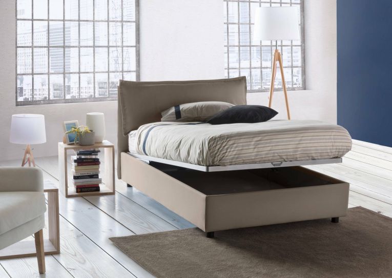 Letto piazza e mezza Attinia, con materasso Cm 120x190 incluso, Tortora