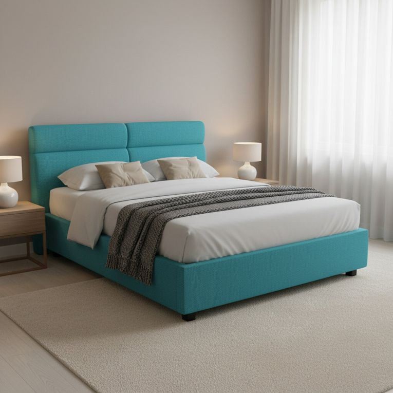 Letto Piazza e Mezza Azzurro Materasso Incluso Sfoderabile, Contenitore Made in Italy - Briosco