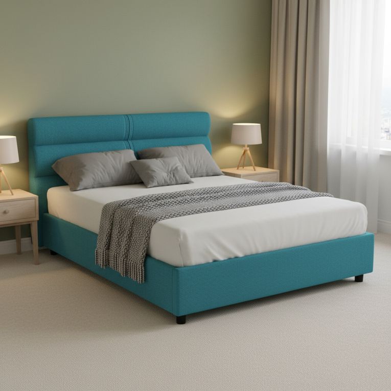 Letto Piazza e Mezza Azzurro Sfoderabile Contenitore, Dimensione Materasso 120x190 cm Made in Italy - Brivio