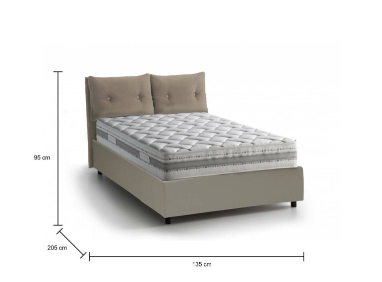 Letto piazza e mezza Bacio, con materasso Cm 120x190 incluso, Tortora