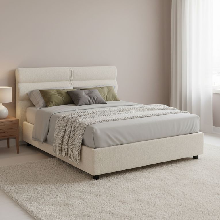 Letto Piazza e Mezza Beige Materasso Incluso Sfoderabile, Contenitore Made in Italy - Brinzio