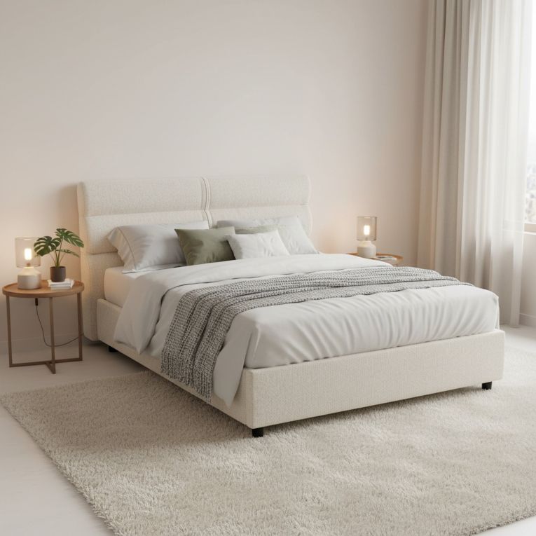 Letto Piazza e Mezza Beige Sfoderabile Contenitore, Dimensione Materasso 120x190 cm Made in Italy - Brivio