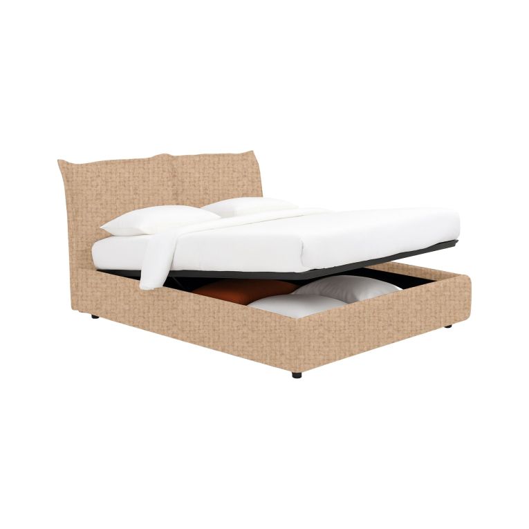 Letto Piazza e Mezza Beige Sfoderabile Contenitore, Dimensione Materasso 120x190 cm - Rabbi