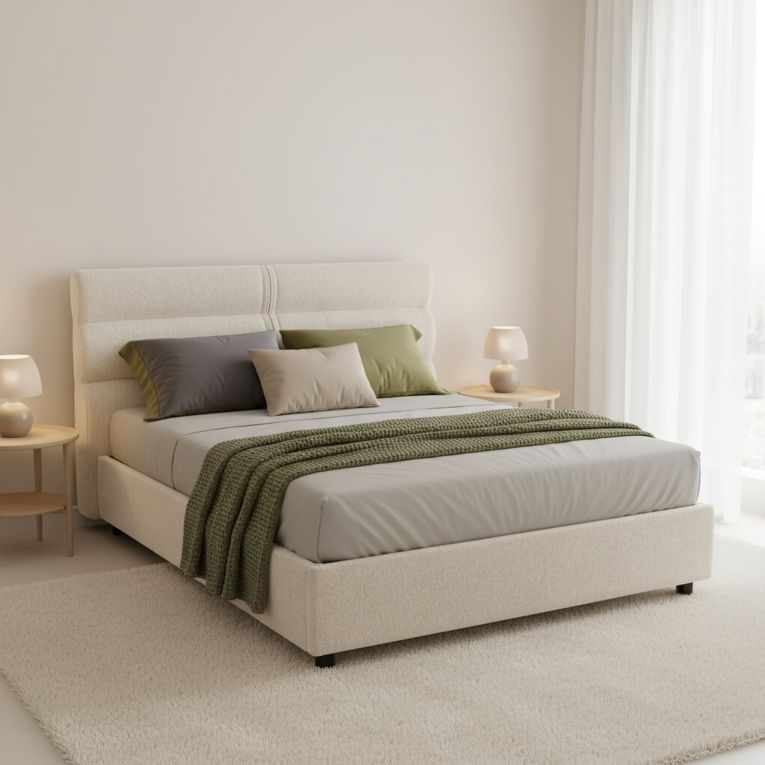 Letto Piazza e Mezza Beige Sfoderabile Contenitore, Dimensione Materasso 120x200 cm Made in Italy - Briona