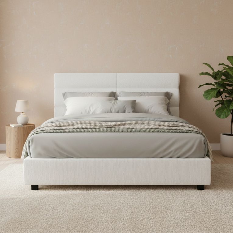Letto Piazza e Mezza Bianco Materasso Incluso Sfoderabile, Contenitore Made in Italy - Briosco