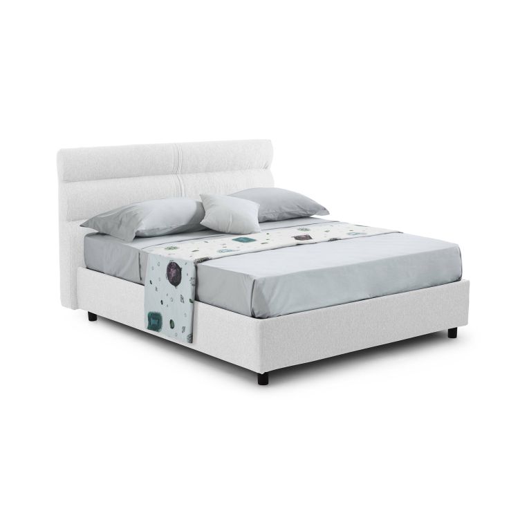 Letto Piazza e Mezza Bianco Sfoderabile Contenitore, Dimensione Materasso 120x190 cm Made in Italy - Brivio