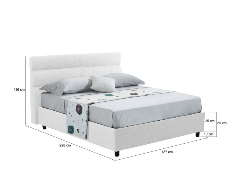 Letto Piazza e Mezza Bianco Sfoderabile Contenitore, Dimensione Materasso 120x200 cm Made in Italy - Briona