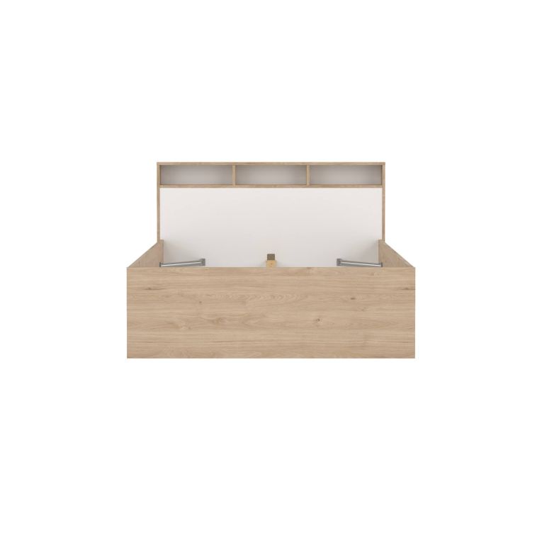 Letto piazza e mezza Blanchette, Sommier per camera da letto, Giroletto per stanza, Struttura porta materasso, 206x150 h97 cm, Rovere e Bianco