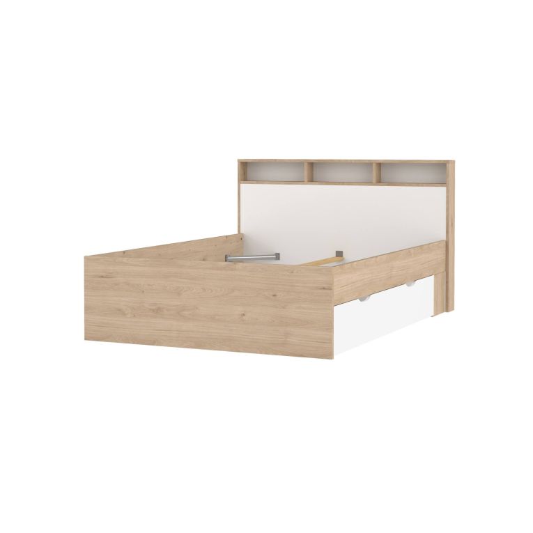 Letto piazza e mezza Blanchette, Sommier per camera da letto, Giroletto per stanza, Struttura porta materasso, 206x150 h97 cm, Rovere e Bianco
