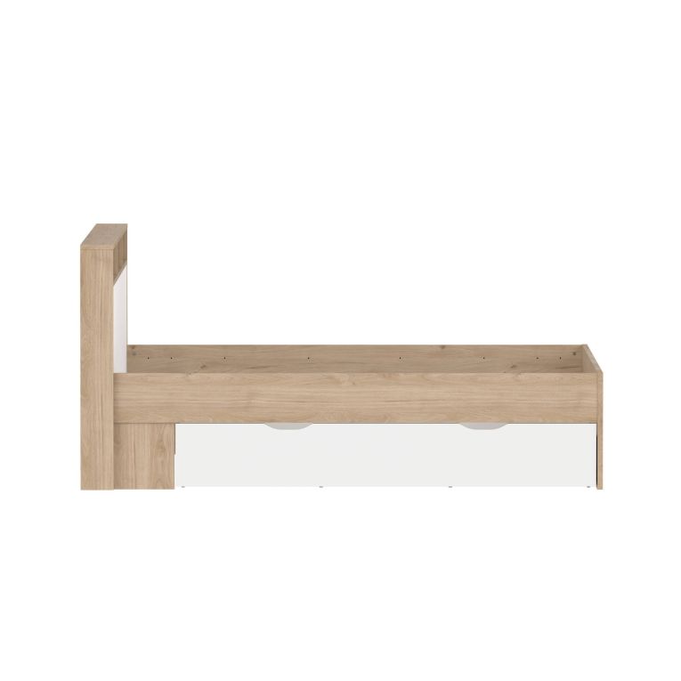 Letto piazza e mezza Blanchette, Sommier per camera da letto, Giroletto per stanza, Struttura porta materasso, 206x150 h97 cm, Rovere e Bianco